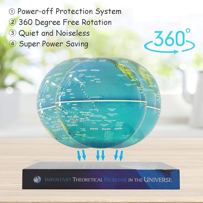 6" Magnetic Levitation Floating Globe Anti Gravity Rotating World Map with LED Light 7 Colors Display Floating Globe for Children Educational Gift Home Office Desk Decor (Book Holder)