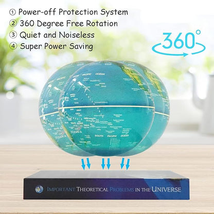 6" Magnetic Levitation Floating Globe Anti Gravity Rotating World Map with LED Light 7 Colors Display Floating Globe for Children Educational Gift Home Office Desk Decor (Book Holder)