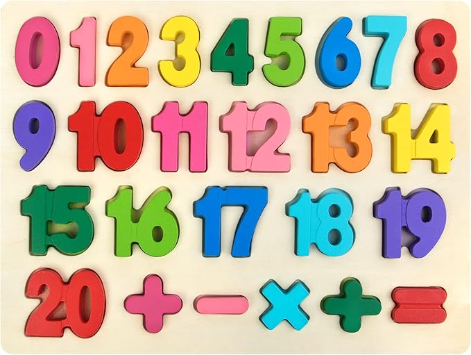 Number Puzzle Wooden Puzzles for Toddlers 1 2 3 4 5 Year Old, Shape Learning Puzzles Toys with Puzzle Board & Number Blocks, Preschool Educational for Girls Boys