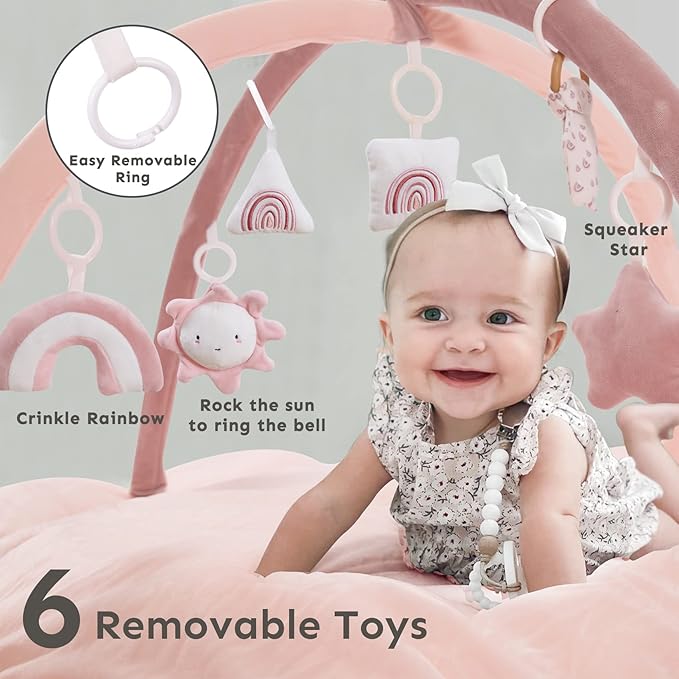 5-in-1 Thick & Plush Baby Play Gym, Baby Play Mats for Floor, Tummy Time Mat with 6 Toys, Cat Bed Dog Bed, Convertible Stage-Based Developmental from Babies to Toddlers, Ball Pit, Pet Cushion Cloudico