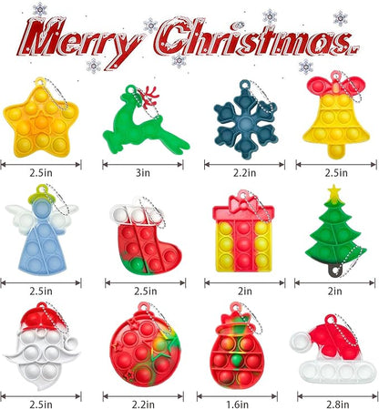 60Pcs Christmas Mini Pop Keychain Fidget Toys, Mini Pop Bubble Christmas Fidget Toy, Silicone Mini Pop Toys Bulk for Kids Anxiety Stress Reliever for Adults