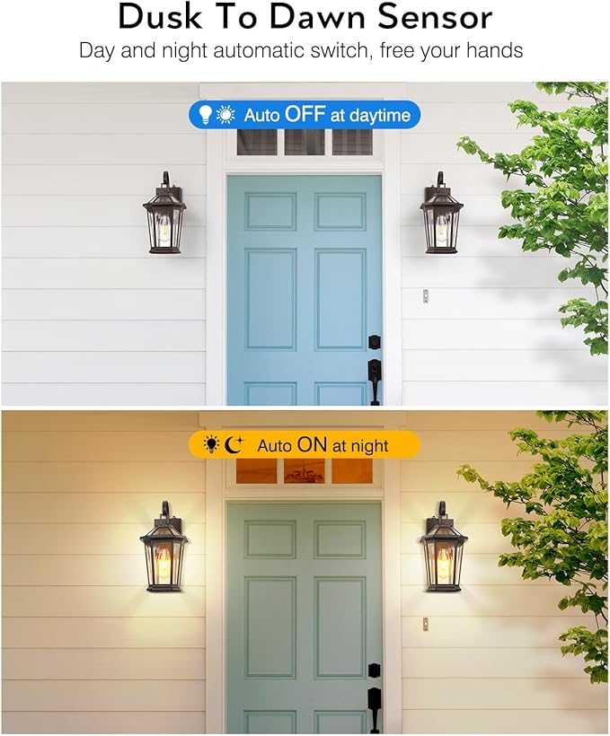 VIANIS Outdoor Wall Lights Dusk to Dawn, Oil Rubbed Bronze Exterior Lighting Fixtures for House, Waterproof ORB Porch Lights Wall Mount, Aluminum Outside Wall Sconce for Front Door, Garage