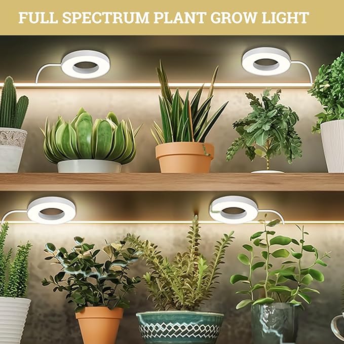 Ceiling Grow Lights for Indoor Plants, 96 LEDs Full Spectrum Halo LED Plant Light, with 3/9/12H Auto Timer Switch, 3 Colors,10 Dimming, Plant Lights for Small Plants, 2 Head