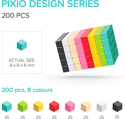 PIXIO - Tiny Magnetic Blocks Building Toy in Pixel Art Style with Free App - 5/16" Plastic Cubes with 6 Magnets Inside - Open Ended Toy - Ages 6+