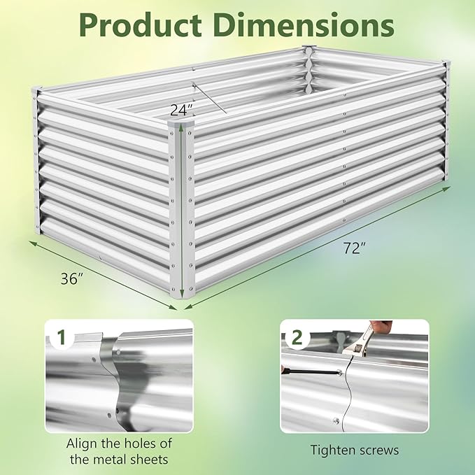 Giantex 6x3x2ft Raised Garden Bed, Large Metal Elevated Rectangular Planter Bed, 271 Gallon Capacity, Outdoor Planting Garden Box for Vegetable Flower Herb Grow (Silver)