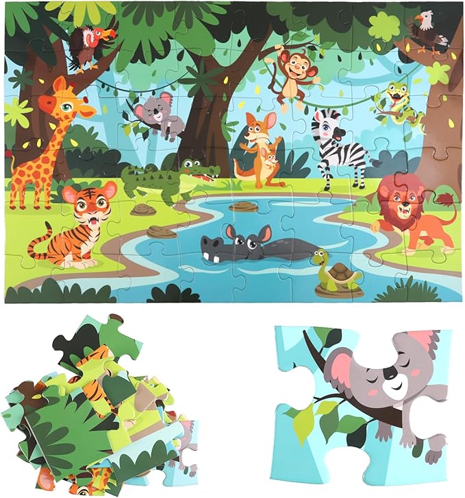 Jumbo Floor Puzzle for Kids, Large Jigsaw Puzzles 48 Piece for Kids Ages 3-5,Preschool Learning & Education Toys, Gifts for 4-8 Year Old Boys and Girls(Jungle Animals)