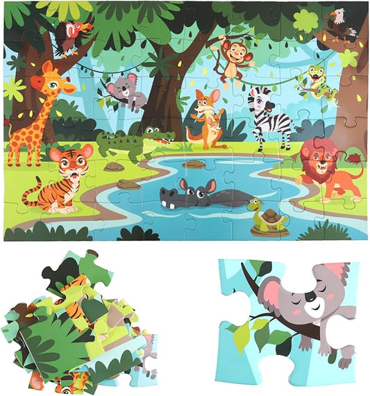 Jumbo Floor Puzzle for Kids, Large Jigsaw Puzzles 48 Piece for Kids Ages 3-5,Preschool Learning & Education Toys, Gifts for 4-8 Year Old Boys and Girls(Jungle Animals)