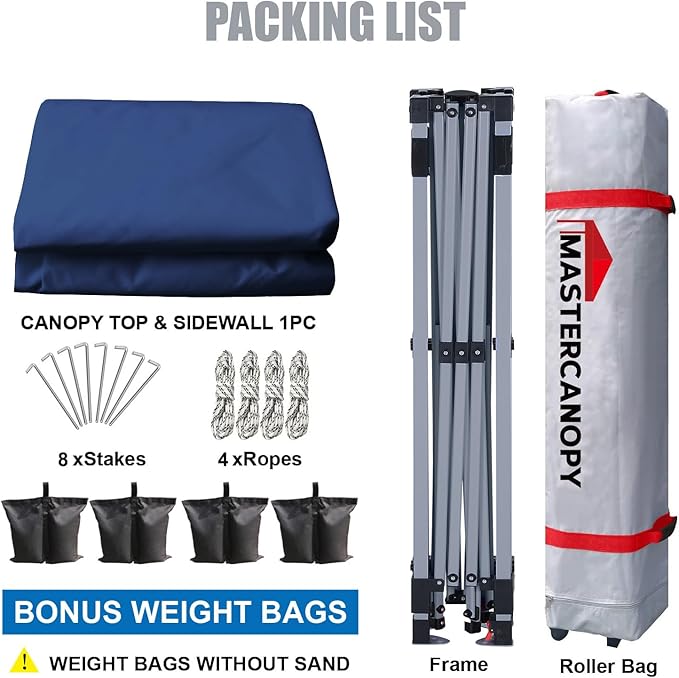 MASTERCANOPY Durable Pop-up Canopy Tent with 1 Sidewall (10'x10',Navy Blue)