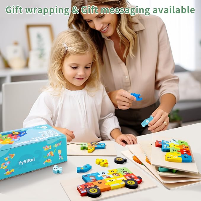 6 Pack Wooden Vehicle Toddler Puzzles for Kids Ages 3 4 5 6, Baby Montessori Toys for Kids Age 3 Years+, Transport Vehicles Learning Jigsaw Toys for Boy Girl Ideal Gift