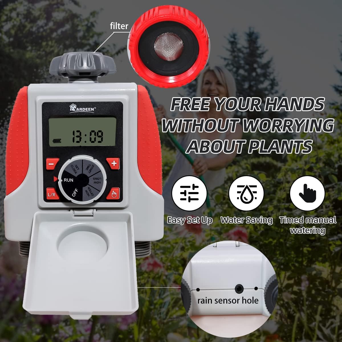 Electronic 2-Outlet Hose Water Timer Waterproof Programmable Garden Yard Sprinkler Timer Automatic Valve Red