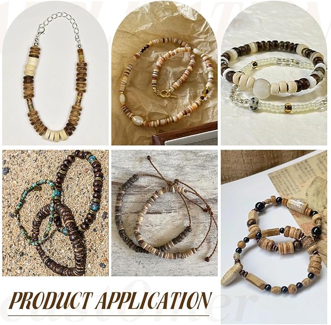 630Pcs Natural Coconut Shell Beading for Jewelry Making Kit -Handmade Coconut Shell Beach Theme Charms Beading for Making Bracelet Necklace Kit DIY Crafts, Boho Style Jewelry Gifts for Woman/Man