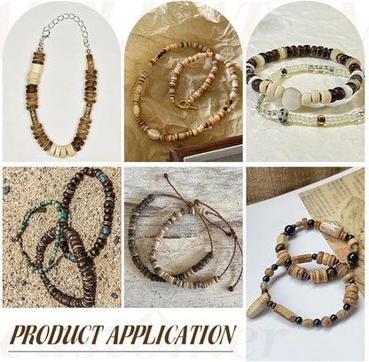 630Pcs Natural Coconut Shell Beading for Jewelry Making Kit -Handmade Coconut Shell Beach Theme Charms Beading for Making Bracelet Necklace Kit DIY Crafts, Boho Style Jewelry Gifts for Woman/Man