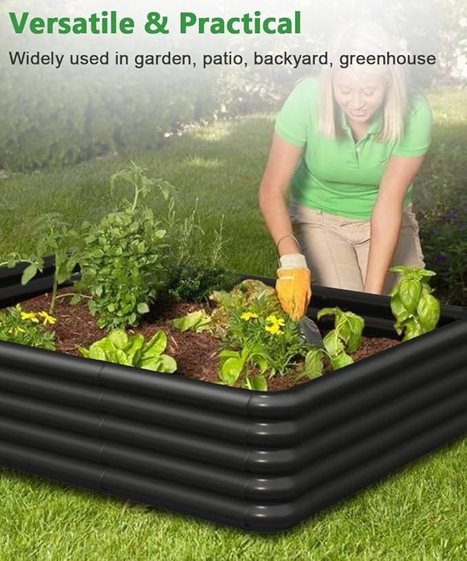 3.0x3.0x1.0ft Raised Garden Bed Kit, Rustproof PP Material Garden Box, Flower Bed with Tool-Free Assembly Design, Square Planter Boxes for Outdoor Plants Vegetables Flower Fruit Herb, Black
