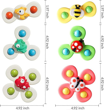 6 PCS Baby Suction Cup Spinner Travel Toys for Kids Ages 1-3, Fidget Spinner Toys for 1 Year Old Boy Girl 12 Months, Sensory Bath Toy for Toddlers Infants Birthday