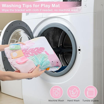 Baby Play Gym Mat Tummy Time Mat, Washable Baby Activity Play Mat for Sensory, Visual, Hearing, Touch Development, Baby Toys Shower Gift for Newborn