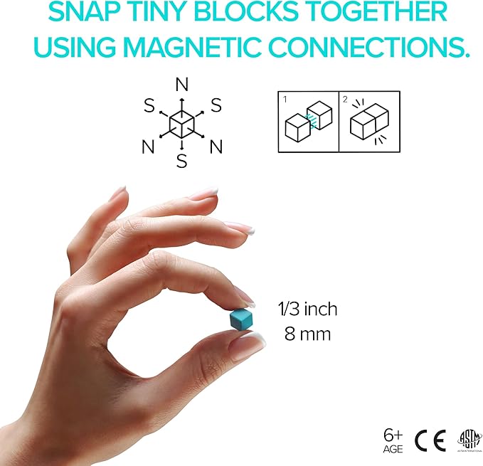 PIXIO - Tiny Magnetic Blocks Building Toy in Pixel Art Style with Free App - 5/16" Plastic Cubes with 6 Magnets Inside - Open Ended Toy - Ages 6+