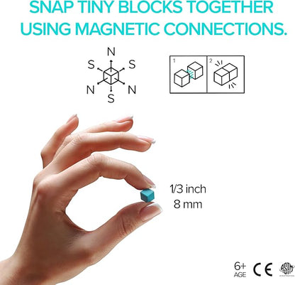 PIXIO - Tiny Magnetic Blocks Building Toy in Pixel Art Style with Free App - 5/16" Plastic Cubes with 6 Magnets Inside - Open Ended Toy - Ages 6+