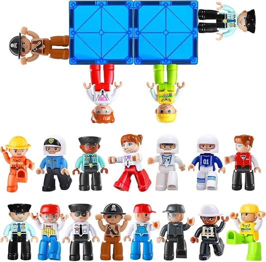 Large Magnetic People Figures for Kids-15pcs,3”Community Helpers Toys People Set Perfect for Magnetic Tiles Building Blocks for Toddlers Boys Girls Ages 3 4 5 6 7+,Creative Magnet Toys Expansion Pack