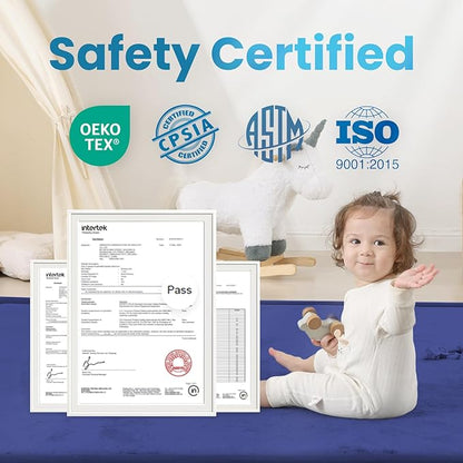 1.3" Thick Baby Play Mat for Floor, 28x72 Foam Tummy Time Mat, Padded Support Soft Plush Bedside Rugs for Infant Kids Toddler Crawling Kick Activity (Royal Blue)