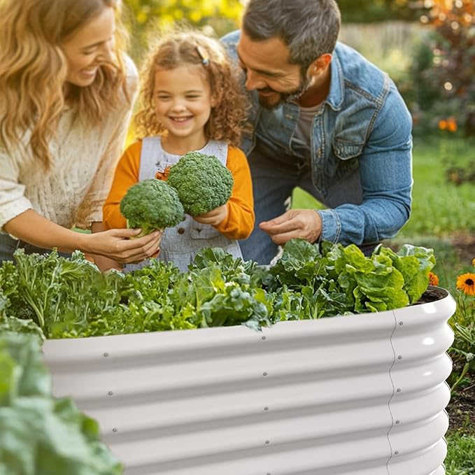 4x2x2ft Oval Galvanized Raised Garden Bed Kits Outdoor Large Metal Modular Planter Box 9-in-1 Raised Beds for Gardening,Vegetables,Fruits,Flowers & Herbs (White)