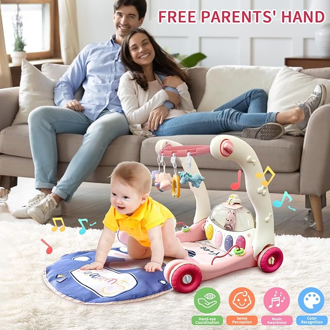 Baby Gym Play Mat 2-in-1 Baby Activity Center Playing Mat Tummy Time Mat Toddler Play Mat for Newborn to Toddler