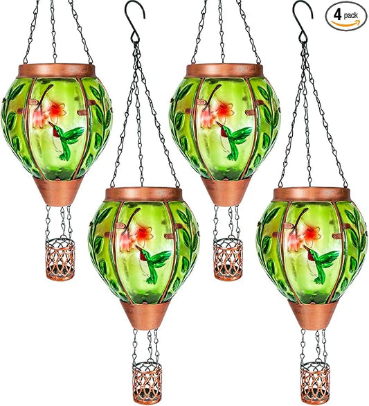 4 Pack Solar Hot Air Balloon Lantern with Flame，Hummingbird Outdoor Solar Lanterns for Outside Garden Yard Farmhouse Patio Pathway Decoration, Hummingbird Gifts for Women Grandma Mom - Hummingbird