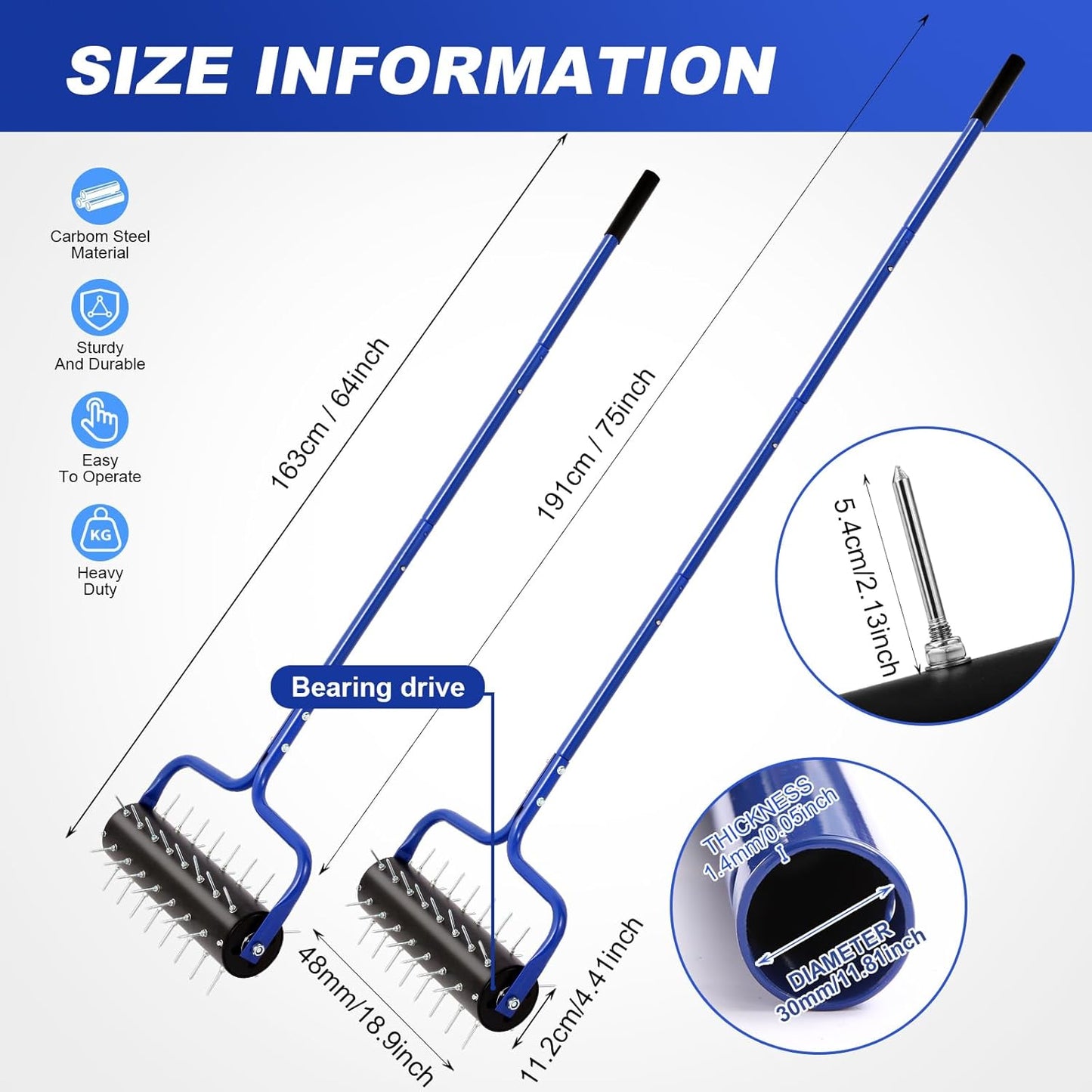 Lawn Aerator, 21" Push Coring Aerator,Preasembled Spike Gardening Aerator Tool,Lawn Plug Soil Aerator,Aerator Lawn Tool,75" Adjustable Handle with Quick Clip,Heavy Duty Aerator.