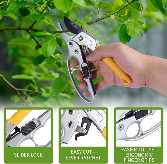 Ultra Sharp Germany Steel Pruning Shears - Cuts 3X Easier, Weak Hand Arthritis Snips, Rust-Resistant, Effortlessly 1-Inch Cut Capacity Garden Scissors, Ergonomic Handle (2 pack-yellow)