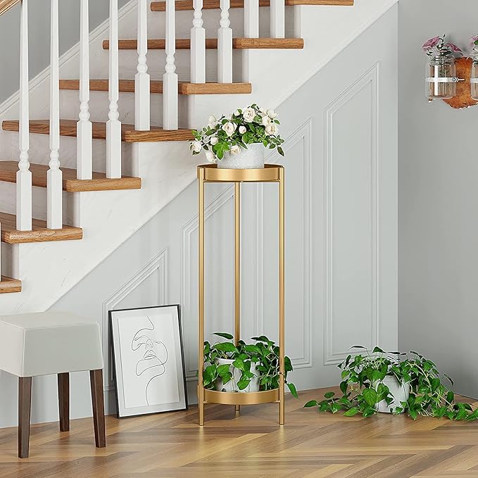 30" Plant Stand, 2 Tier Metal Flower Plants Holder with 2 Removable Display for Indoor or Outdoor,Pot Plant Planter Display(30 X 10in, Gold)