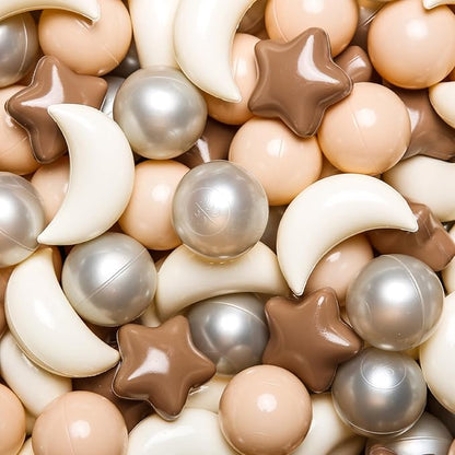 GOGOSO Ball Pit Balls Stars Moon Shapes Plastic Pitballs for Toddler Play Tent Baby Photo Props Kids Pool Water Toys Kiddie Pool Party Decor, Coffee+Beige Mix Cream Colors +Pearl Colors,200PCS