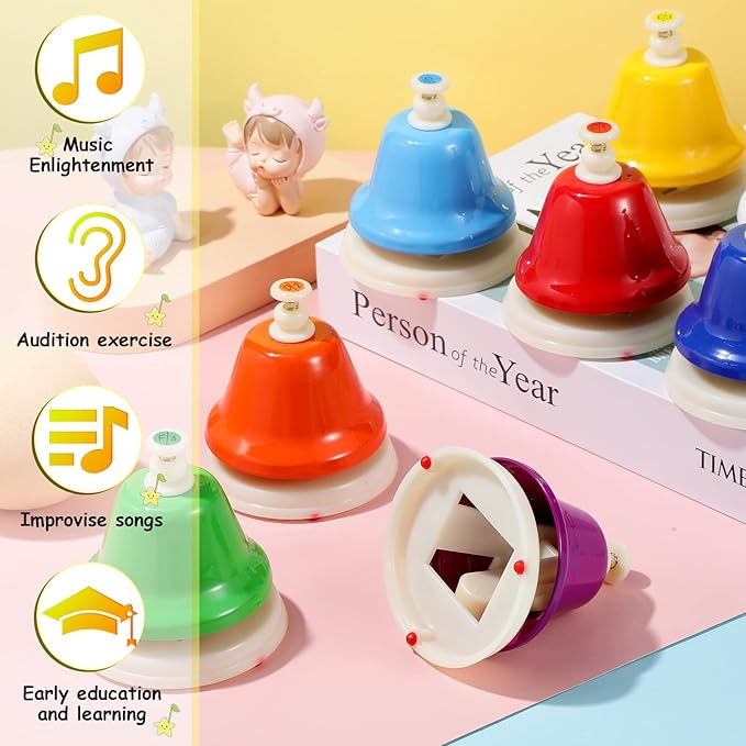 Desk Bells for Kids 8 Notes Bell Chromatic Diatonic Hand Bells Toddler Musical Instruments for Musical Learning Teaching Percussion Instrument