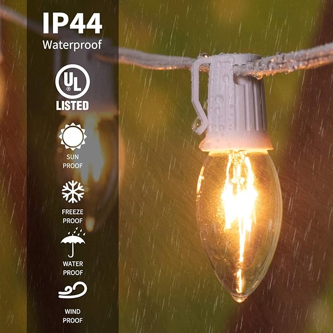 C9 Clear Christmas String Light Set, 100 Feet Vintage Christmas Tree Lights, Outdoor Roofline String Lights with 100 Clear Bulbs for Patio Garden Holiday Indoor Home Decorating, Not Connectable