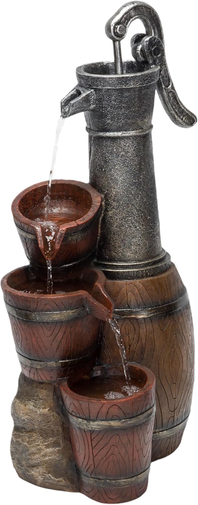 Alpine Corporation ZEN403S Indoor/Outdoor Floor Vintage Farmhouse Barrel Fountain, Rustic Waterfall for Garden, 24", Brown