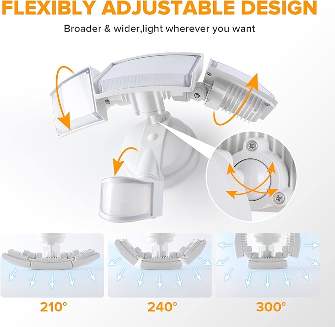 LUTEC 72W 7500LM LED Security Lights Motion Sensor Light Outdoor, 5000K Daylight, IP65 Waterproof, Dusk to Dawn, 3-Head Motion Detected Flood Light for Garage, Yard, Porch(White)