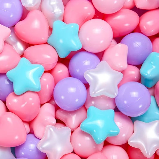 Ball Pit Balls Pack of 100 200 500 - Star and Round Set BPA Free Phthalate Free Non-Toxic Crush Proof Play Balls Soft Plastic Balls for Toddlers Baby Kids Birthday Pool Tent Party