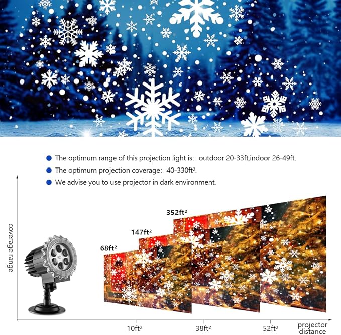 Snowfall Christmas Light Projector, Indoor Outdoor Holiday Night Light Projector, Rotating Snow Falling Projector Lamp for Halloween Xmas New Year Gift Wedding Garden Landscape Decorative