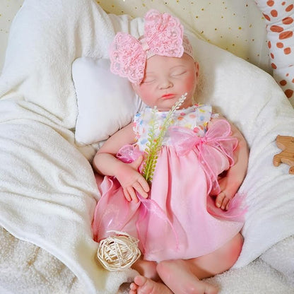 Girl 19 in, Full Silicone Baby Doll, Realistic Baby Dolls, Realistic Veins & Sleeping Pose, Not Vinyl, Reborn Baby Dolls Silicone Full Body, Gift Set