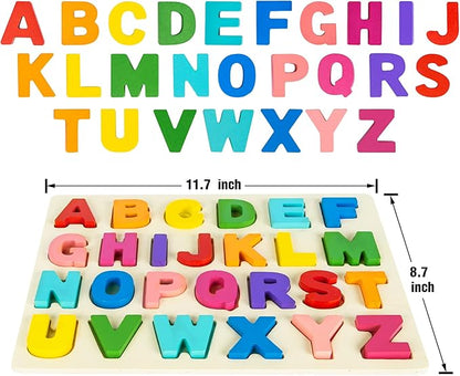 Alphabet Puzzle Wooden Puzzles for Toddlers 3 4 5 Year Old, ABC Puzzle Shape Alphabet Learning Puzzles Toys with Puzzle Board & Letter Blocks, Preschool Educational for Girls Boys