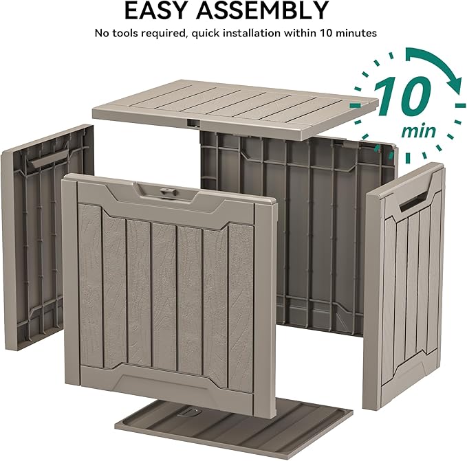 YITAHOME 31 Gallon Outdoor Storage Box, Resin Deck Box and Waterproof Package Delivery Box for Gardening Tools, Pool Supplies, Patio Furniture, Lockable, Taupe