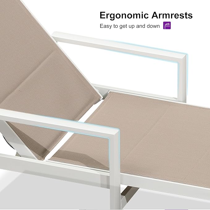 PURPLE LEAF Outdoor Chaise Lounge Set Adjustable Sunbathing Recliner with Armrest and Side Table for Poolside Beach Outside Patio Aluminum Chaise Lounger Khaki