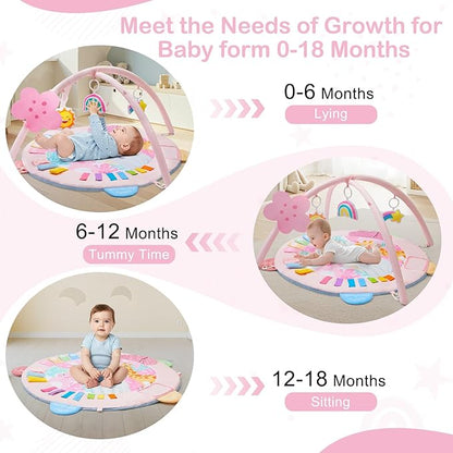 Baby Play Gym Mat Tummy Time Mat, Washable Baby Activity Play Mat for Sensory, Visual, Hearing, Touch Development, Baby Toys Shower Gift for Newborn