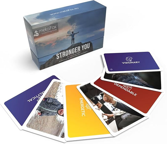 metaFox Stronger You | 52 strengths cards for coaching, therapy, workshops & team building | Sturdy coaching cards with strengths, icons & images, stable & compact format for multiple reuse
