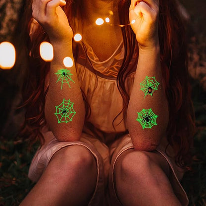Halloween Luminous Spider Temporary Tattoos for Kids - 10 Sheets Glow In The Dark Halloween Spider Web Tattoos for Boys and Girls, Halloween Cosplay Face Makeup Accessories Holiday Party Gifts