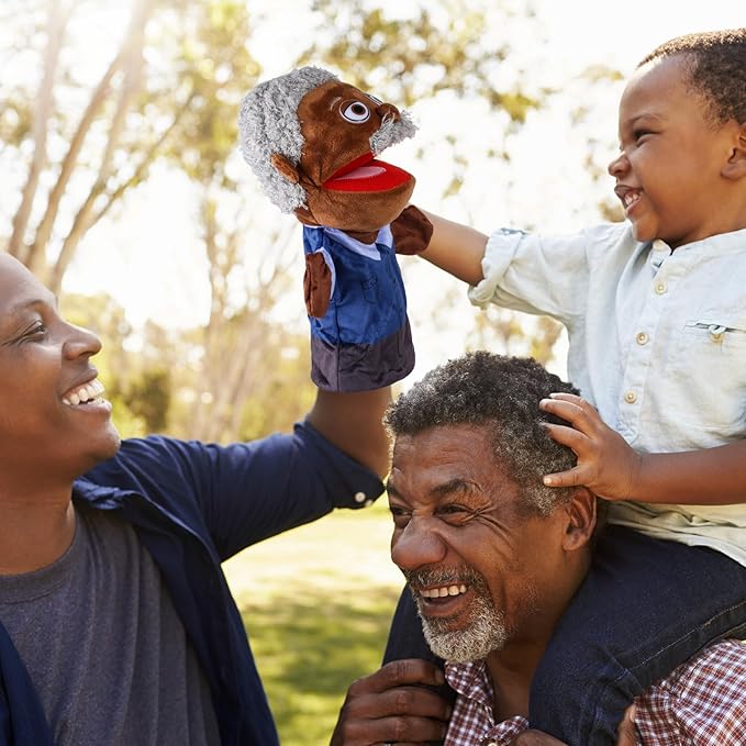 1 Pcs Family Hand Puppets 12 Inch Grandparents Mom Dad Brother Sister Plush Hand Puppet Toys Role-Play Toy Puppets for Kids Storytelling Imaginative Pretend Play Teaching Preschool(Black Grandfather)