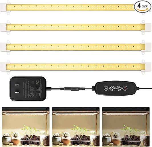 Mosthink Grow Lights for Indoor Plants Full Spectrum, 4 Packs Grow Light Strips with Auto Timer 3/6/12H, Dimmable Plant Growing Lamp for Indoor Greenhouse,Seedling,432 LEDs (16 Inches)