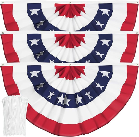 USA Pleated Fan Flag American US Bunting Flag Patriotic Half Fan Banner Flag with Canvas Header and Brass Grommets for 4th of July Memorial Day Indoor Outdoor Decoration (3, 2x4 Feet)