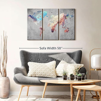 ElephantStock Artistic Touch World Map Multi Piece Canvas - 3 Panel Wall Decor - Map of the World Art - Canvas for the Office and Home - 38" X 24"