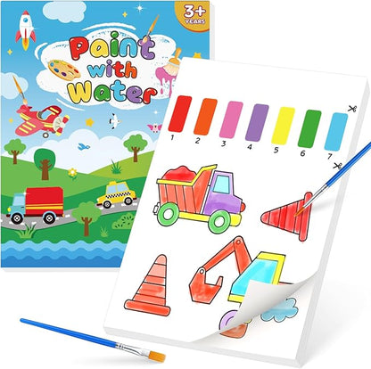 Paint with Water Coloring Books for Kids,Traffic Art Craft Kit No Mess Water Color Painting Sets for Kids Ages 4-8,Birthday Gifts Travel Toy Crafts Supplies Kits for Girls Boys Drawing with 2 Brushes