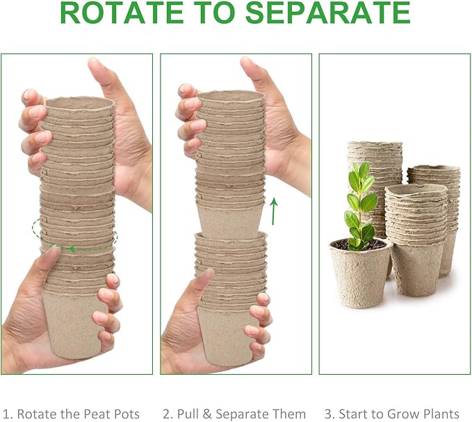 GROWNEER 60 Packs 4 Inch Peat Pots Plant Starters for Seedling with 15 Pcs Plant Labels Biodegradable Herb Seed Starter Pots Kits Garden Germination Nursery Pot