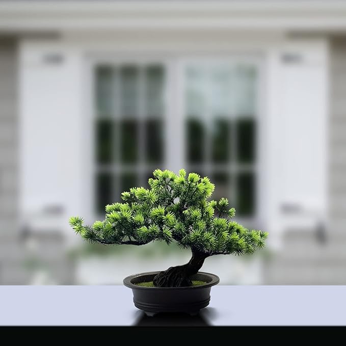 Artificial Plants Greenery Bonsai, Room Decor Fake Bonsai Tree for Home Decor Indoor Bookshelf Office Desk Bathroom Farmhouse Decor, Tall 9.5"